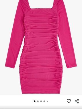 HOT pink Ruched Long-Sleeve Bodycon Dress
